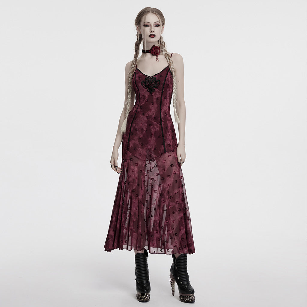 OQ-834LQF Gothic Dress Victorian Burgundy Lace Long Sleeve Maxi Dress