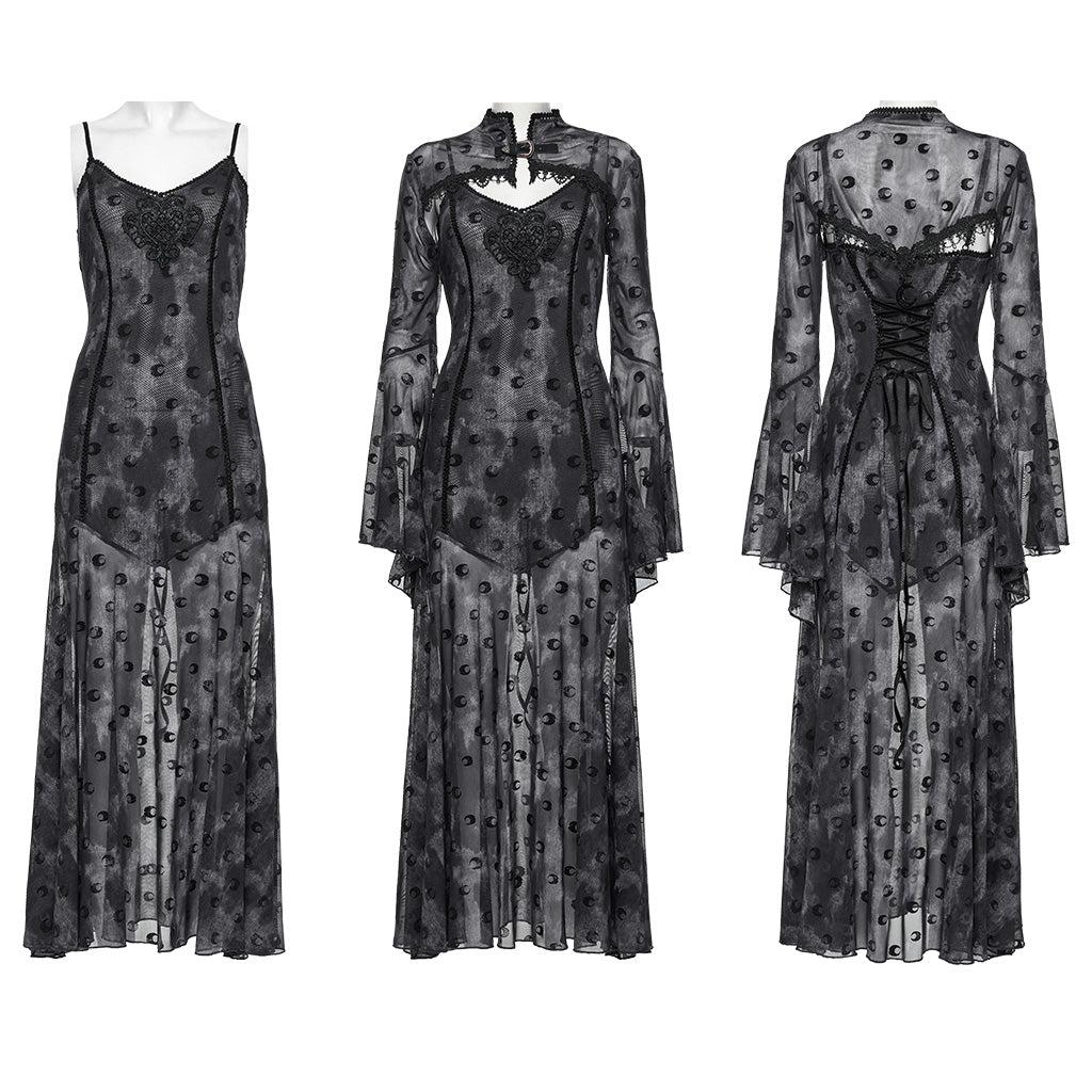 OQ-834LQF Gothic Dress Victorian Burgundy Lace Long Sleeve Maxi Dress