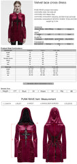 OQ-840LQF Gothic Dress Velvet Crimson Cross Lace Detail Long Sleeve