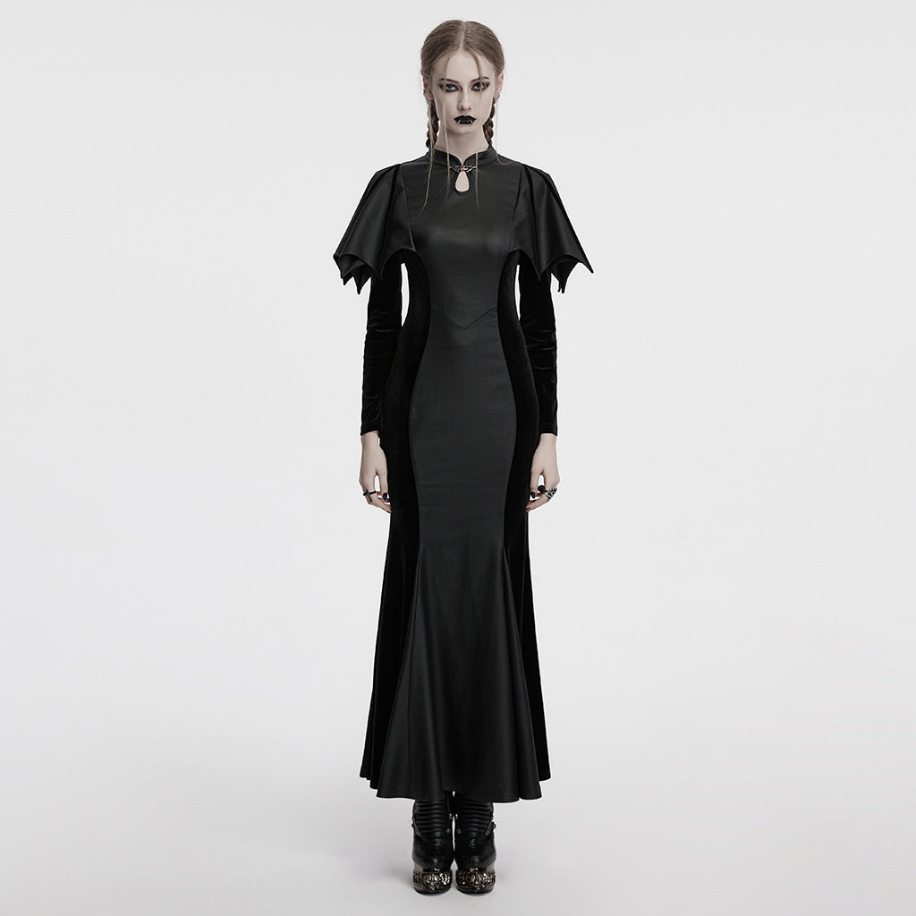 OQ-842LQF Gothic Dress with Batwing Sleeves and Keyhole Neckline Design