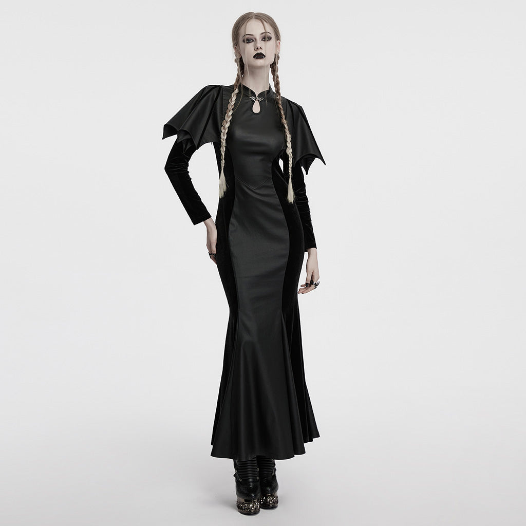 OQ-842LQF Gothic Dress with Batwing Sleeves and Keyhole Neckline Design