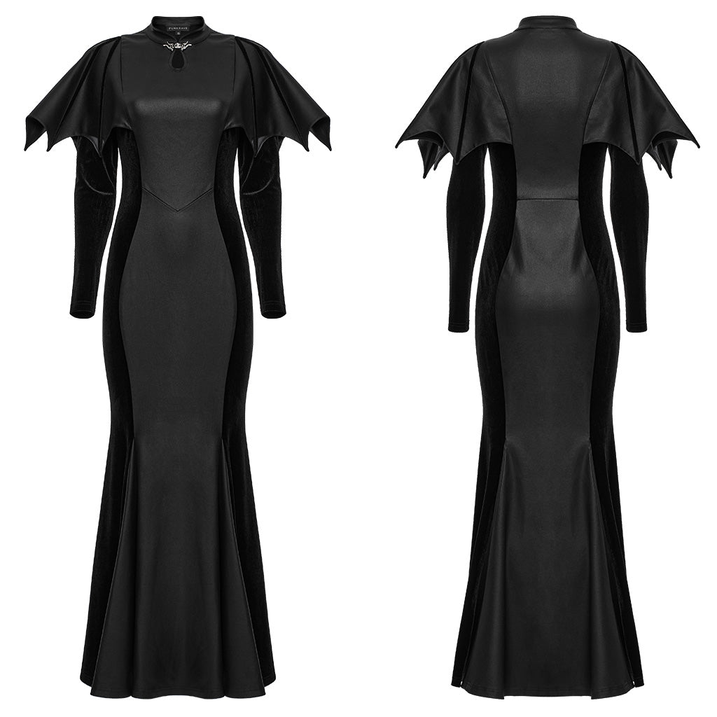OQ-842LQF Gothic Dress with Batwing Sleeves and Keyhole Neckline Design