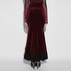 OQ-844BQF Velvet Gothic Dress Lace Trimmed Long Sleeve Corset Design