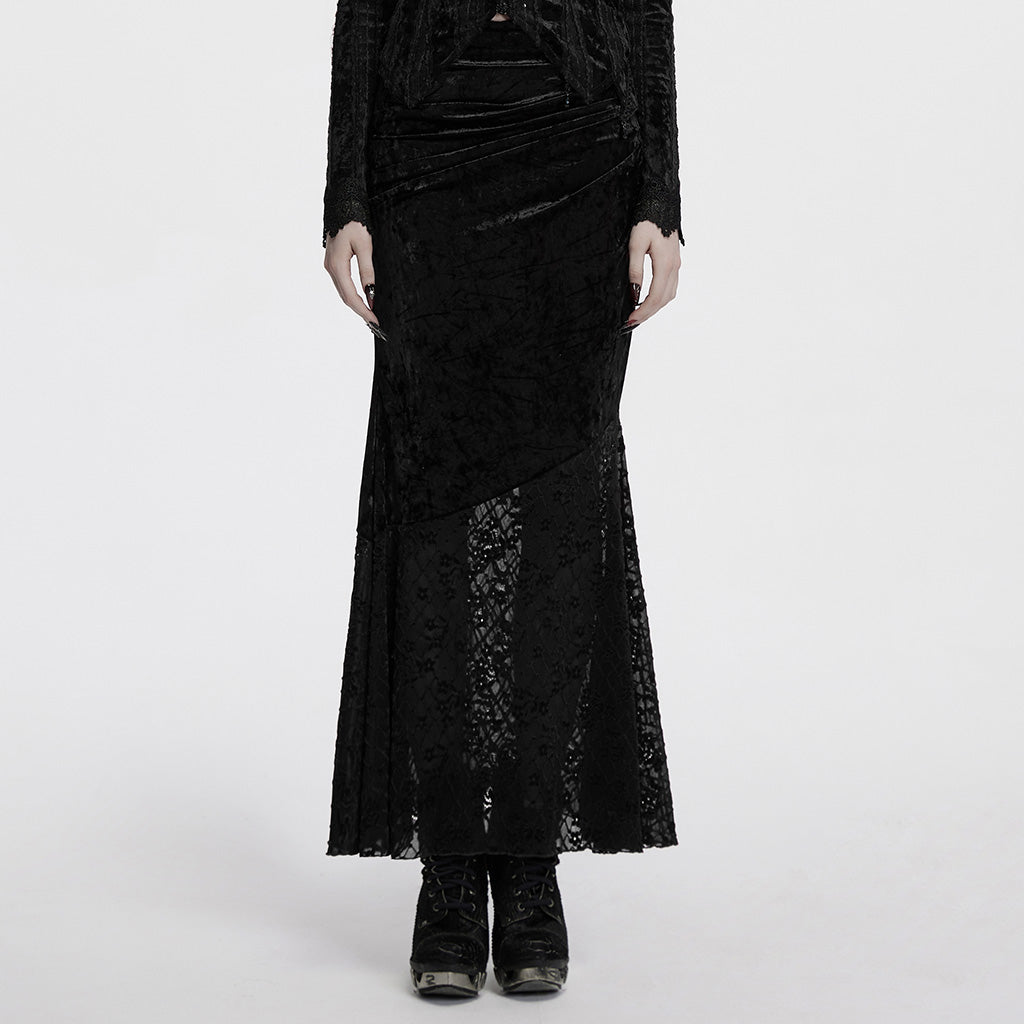 OQ-848BQF Gothic Skirt Velvet Lace Long Maxi Dark Elegance