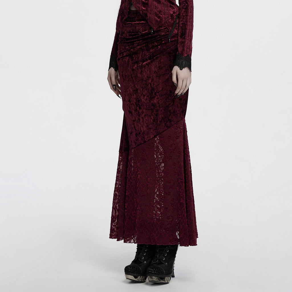 OQ-848BQF Gothic Skirt Velvet Lace Long Maxi Dark Elegance