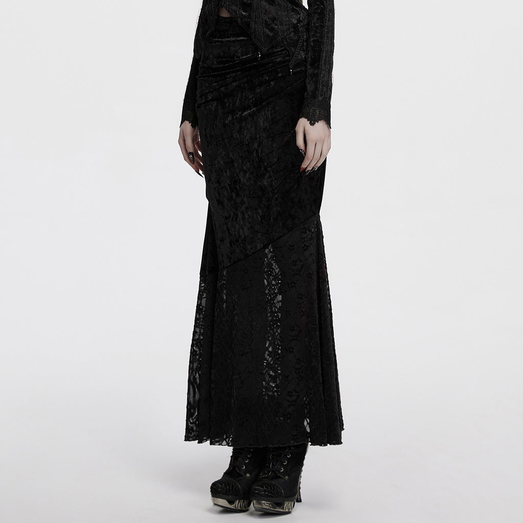 OQ-848BQF Gothic Skirt Velvet Lace Long Maxi Dark Elegance