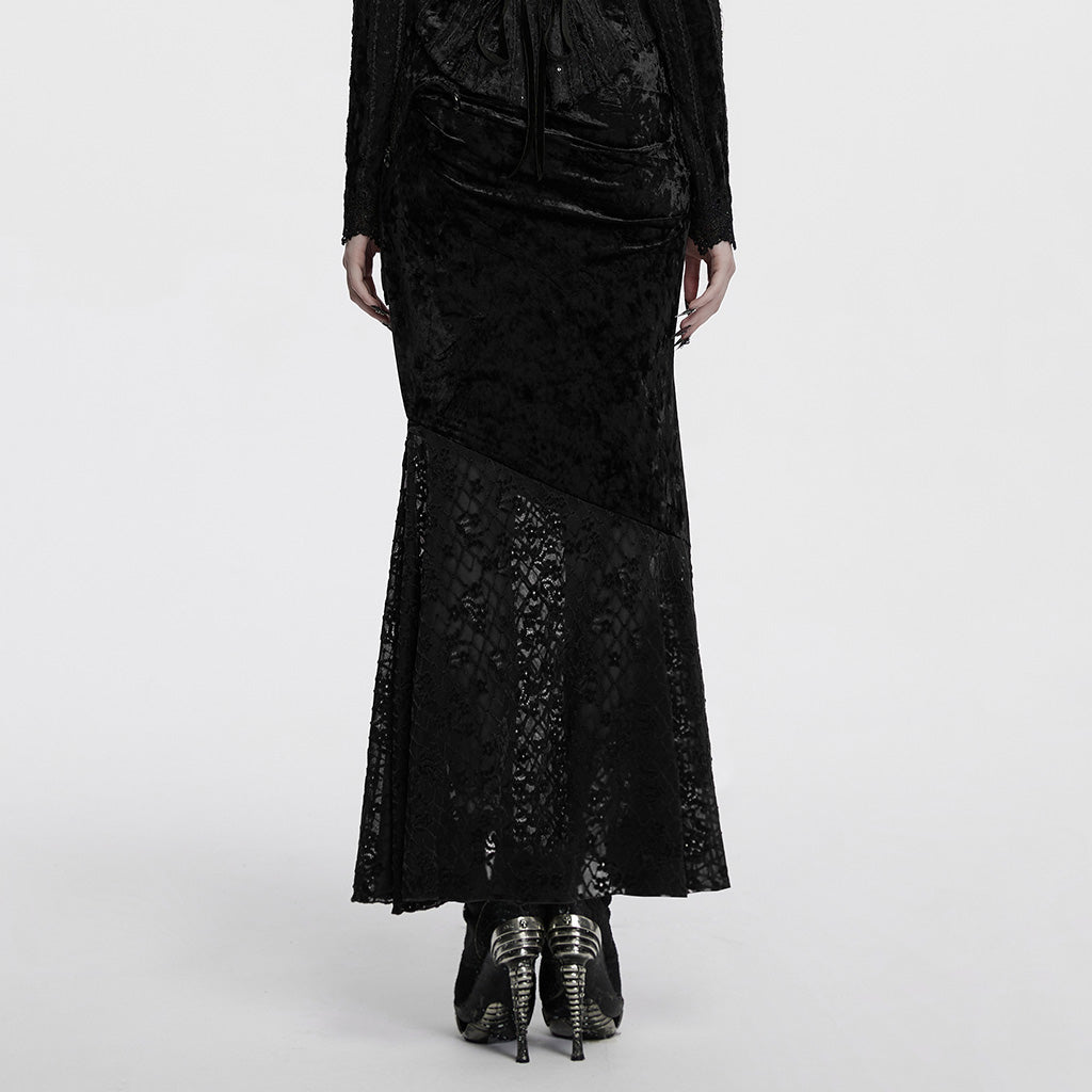 OQ-848BQF Gothic Skirt Velvet Lace Long Maxi Dark Elegance