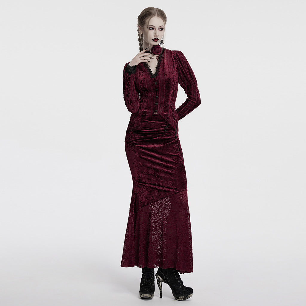 OQ-848BQF Gothic Skirt Velvet Lace Long Maxi Dark Elegance