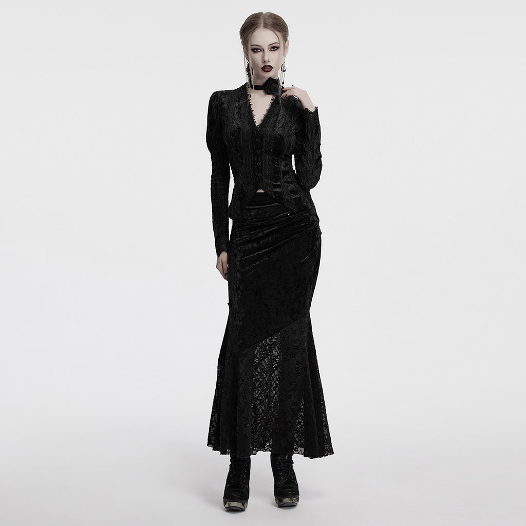 OQ-848BQF Gothic Skirt Velvet Lace Long Maxi Dark Elegance