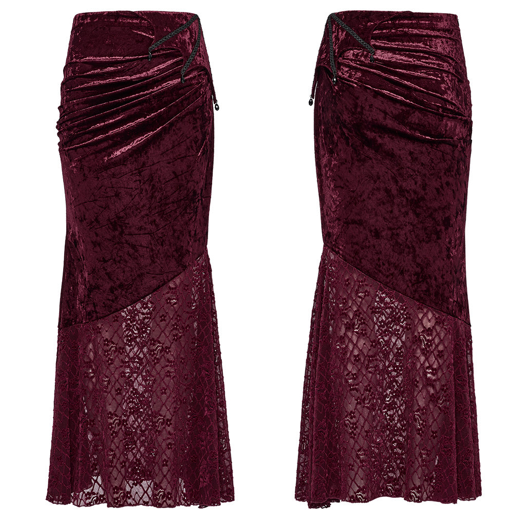 OQ-848BQF Gothic Skirt Velvet Lace Long Maxi Dark Elegance