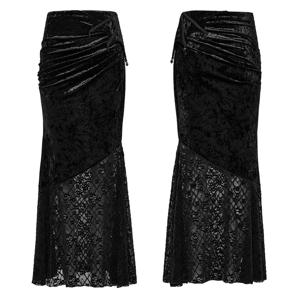 OQ-848BQF Gothic Skirt Velvet Lace Long Maxi Dark Elegance