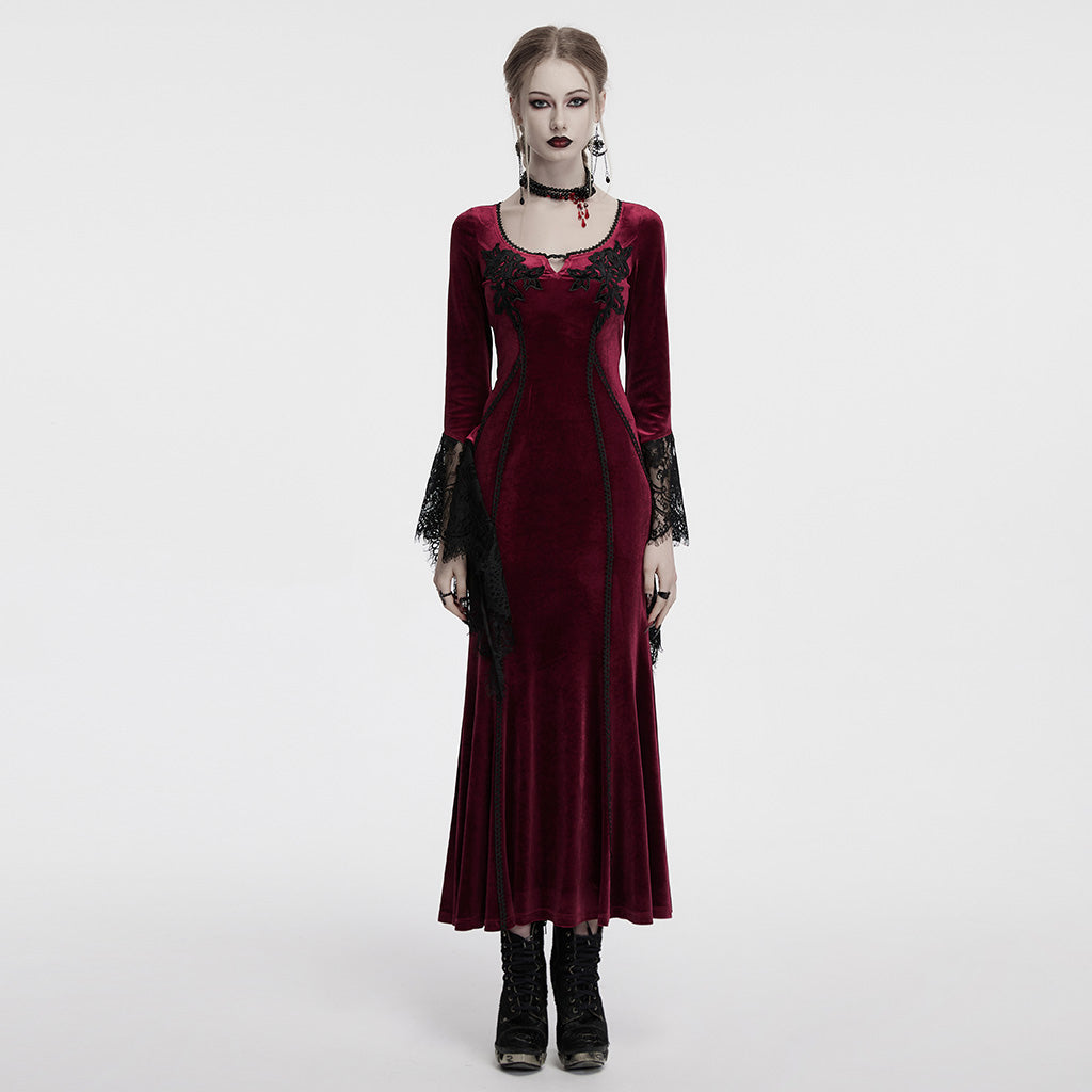 OQ-850LQF Gothic Dress Velvet Lace Long Sleeve Victorian Gown