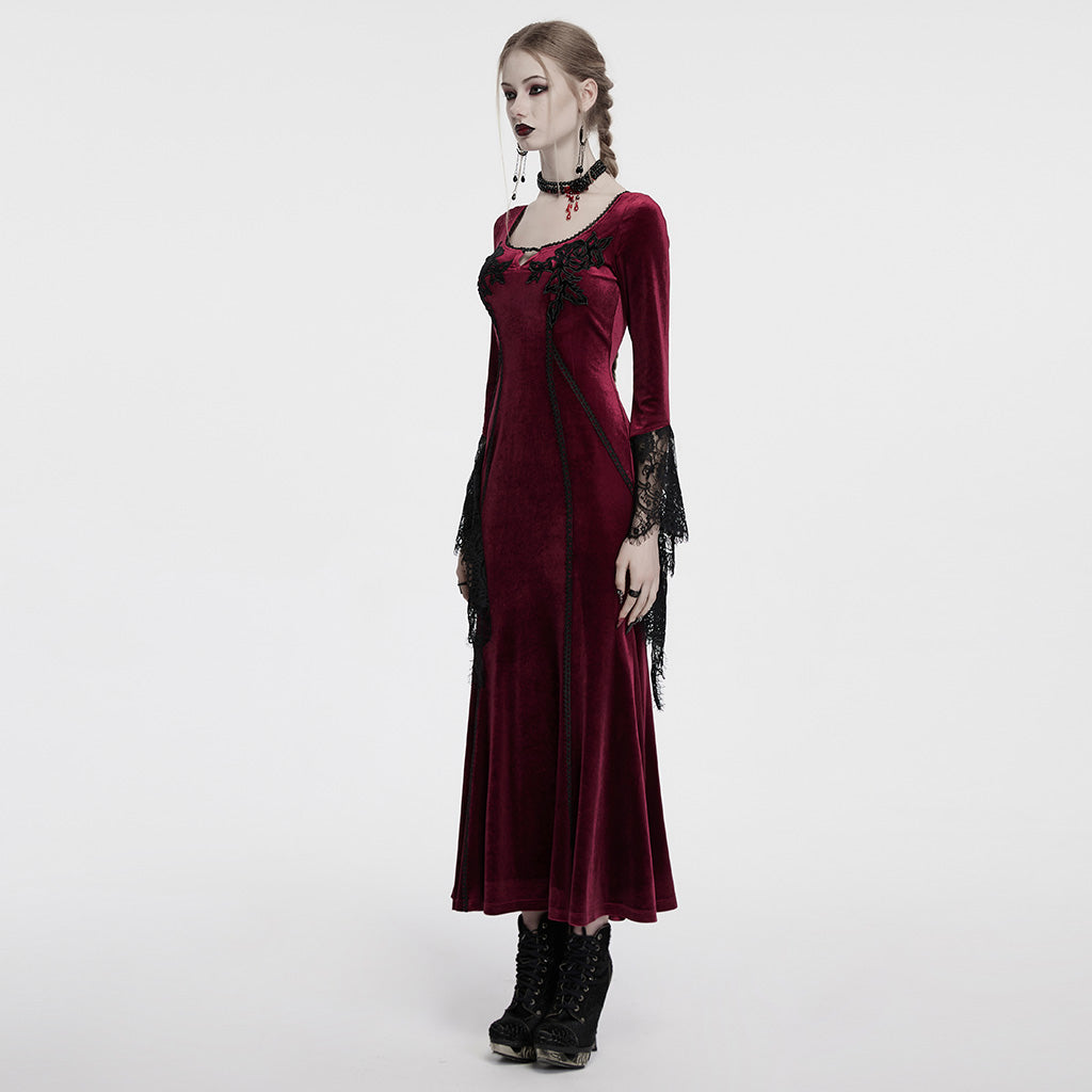 OQ-850LQF Gothic Dress Velvet Lace Long Sleeve Victorian Gown