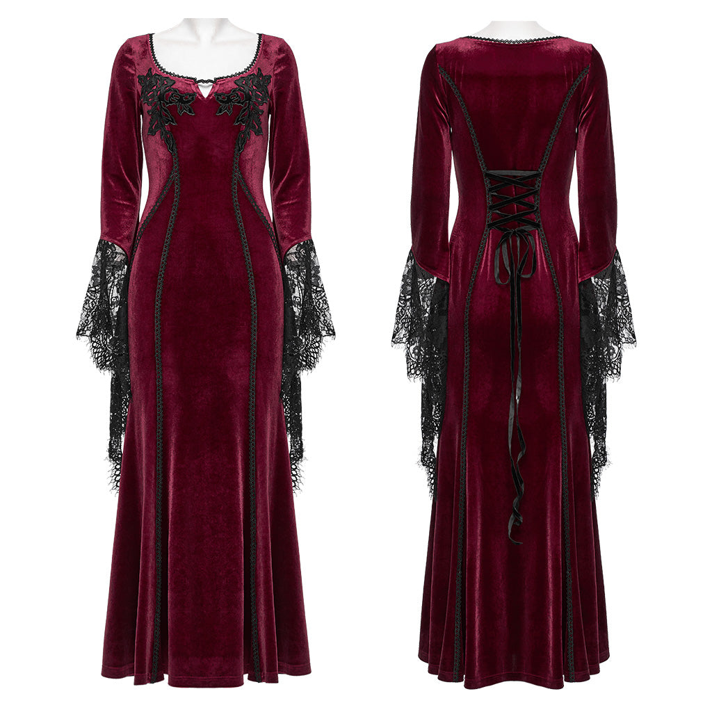 OQ-850LQF Gothic Dress Velvet Lace Long Sleeve Victorian Gown