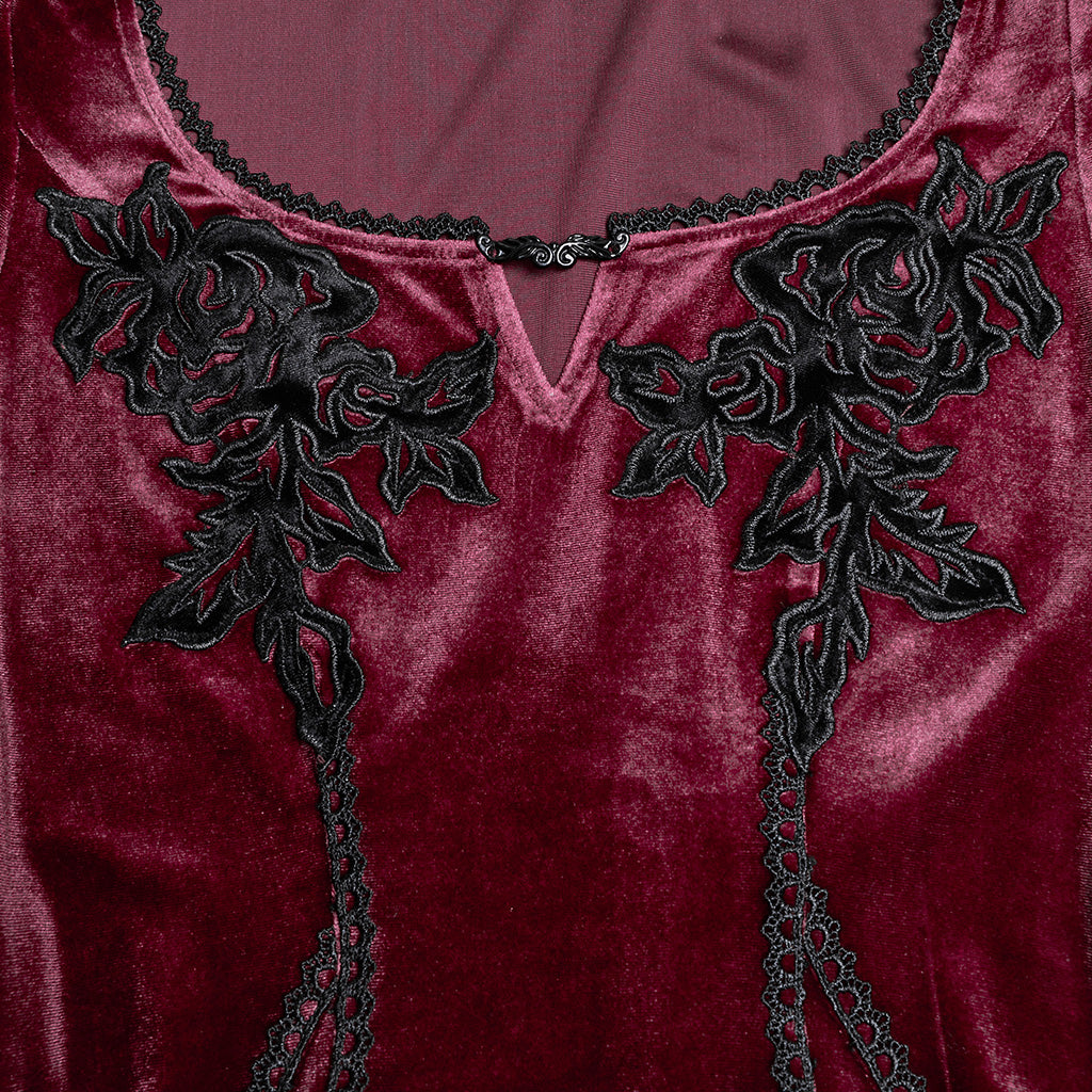 OQ-850LQF Gothic Dress Velvet Lace Long Sleeve Victorian Gown