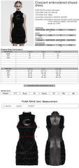 OQ-852LQF Gothic Moon Texture Punk Dress Edgy Black Fashion Statement Gothic Moon Embellished Fuzzy Sleeveless Punk Dresses Gothic Moon Punk Dresses Textured Sleeveless Black Mini Dress