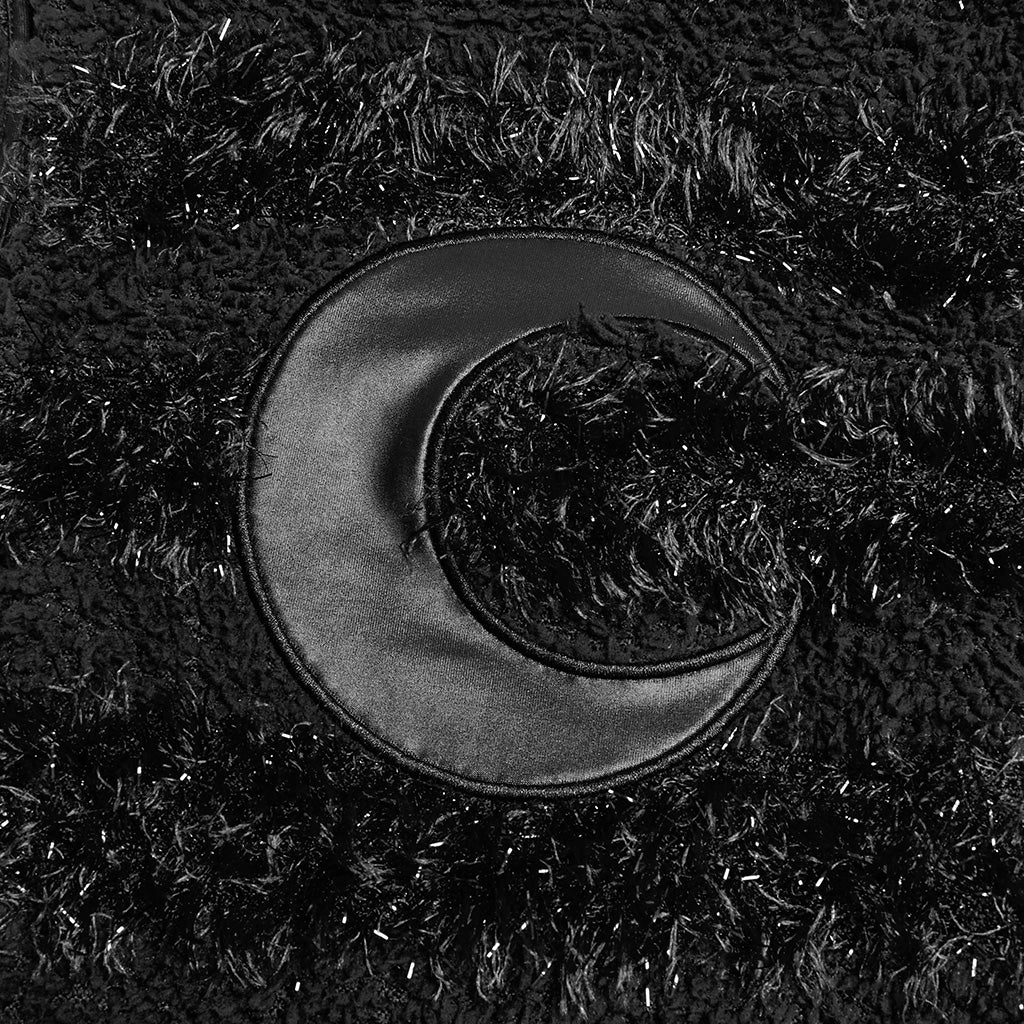 OQ-852LQF Gothic Moon Texture Punk Dress Edgy Black Fashion Statement Gothic Moon Embellished Fuzzy Sleeveless Punk Dresses Gothic Moon Punk Dresses Textured Sleeveless Black Mini Dress