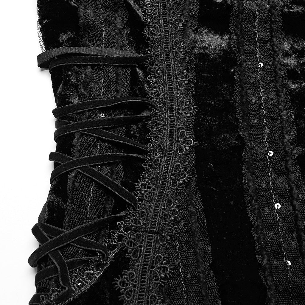 OQ-856LQF Luxury Gothic Dress Spaghetti Straps Velvet Long Black Gown