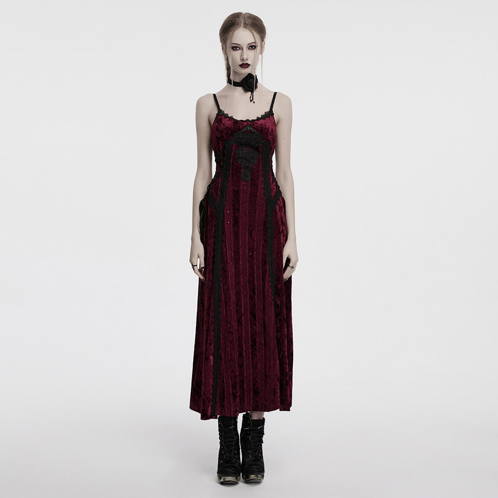 OQ-856LQF Luxury Gothic Dress Spaghetti Straps Velvet Long Black Gown