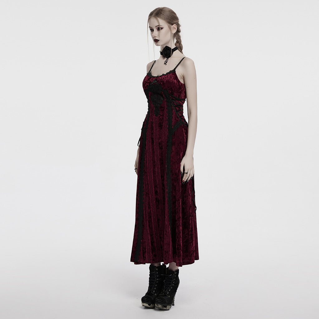 OQ-856LQF Luxury Gothic Dress Spaghetti Straps Velvet Long Black Gown