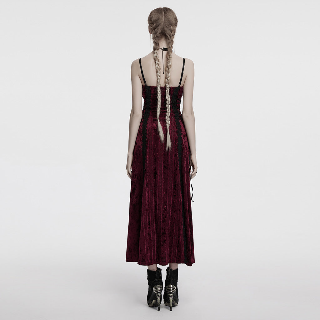 OQ-856LQF Luxury Gothic Dress Spaghetti Straps Velvet Long Black Gown