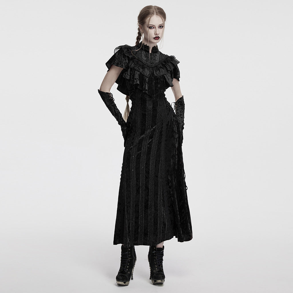 OQ-856LQF Luxury Gothic Dress Spaghetti Straps Velvet Long Black Gown