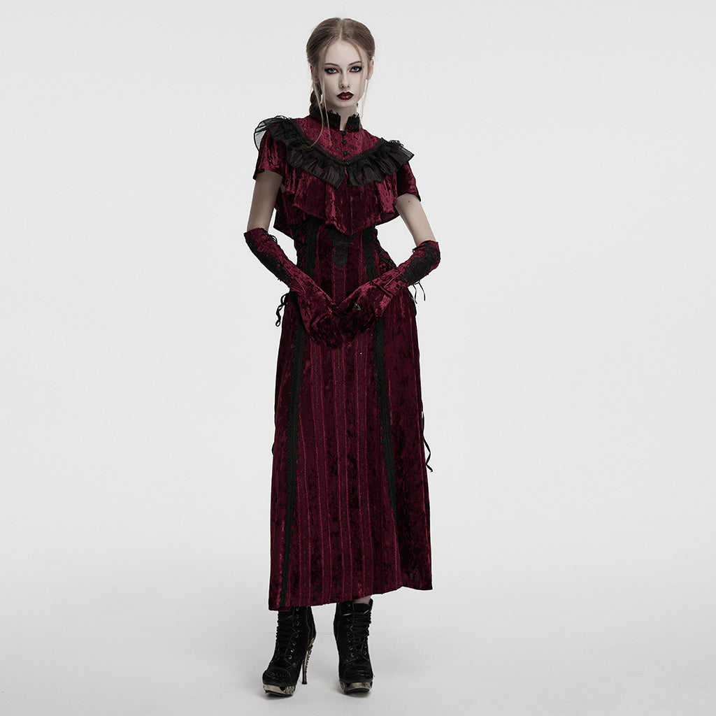 OQ-856LQF Luxury Gothic Dress Spaghetti Straps Velvet Long Black Gown