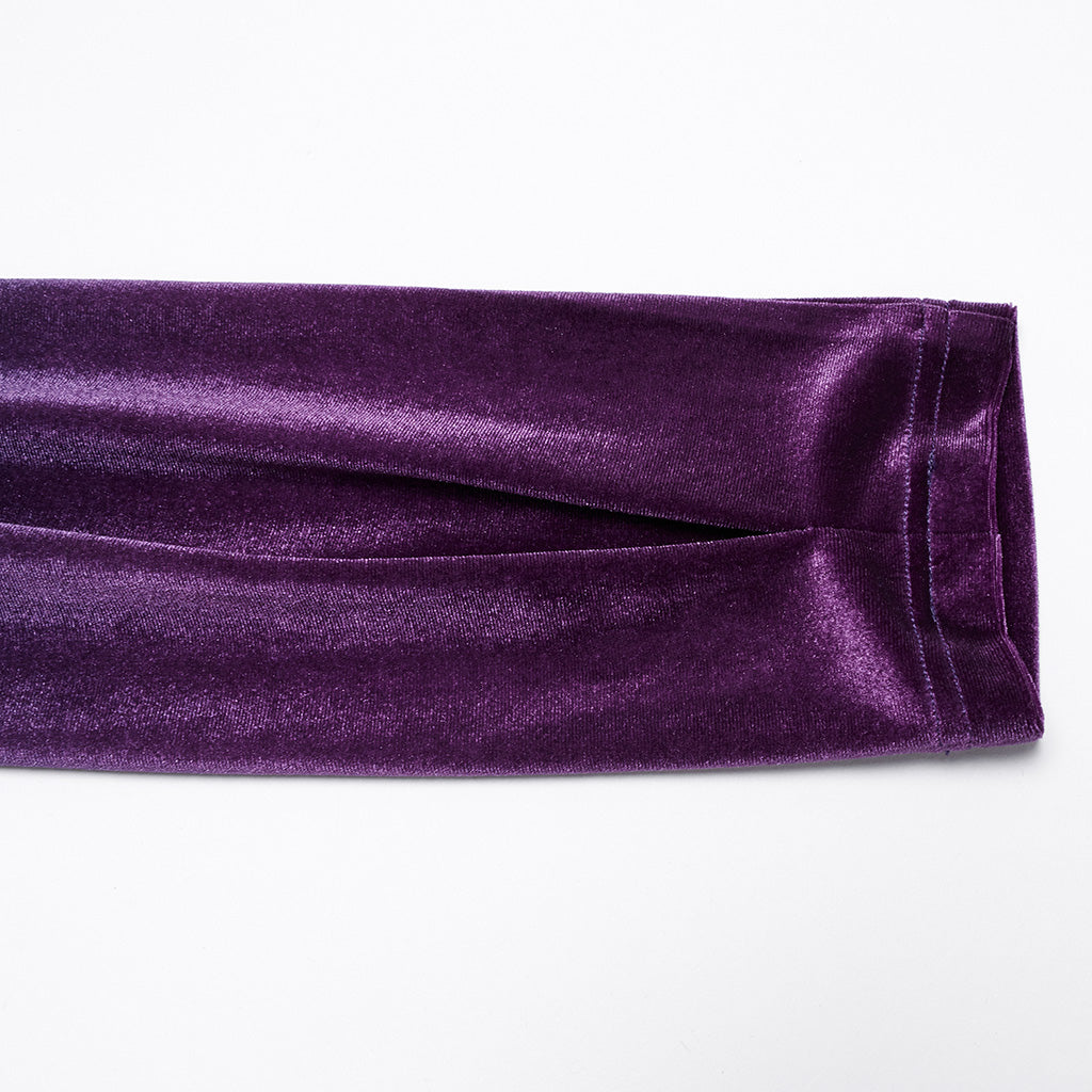 OQ-857LQF Gothic Dress Purple Velvet Ruched Long Sleeve Midi Dress