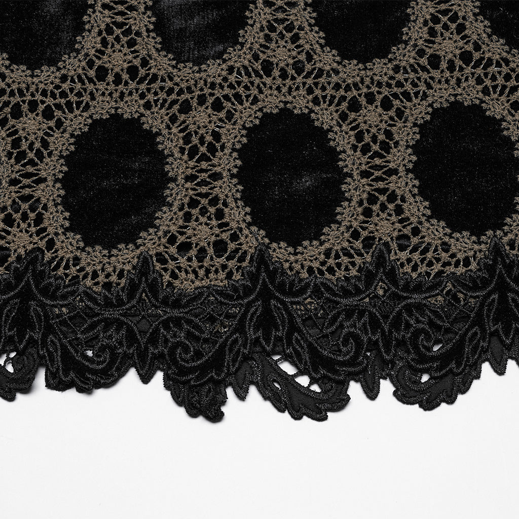 OQ-862BQF Gothic Lace Punk Skirt with Circle Pattern and Ruffled Hem