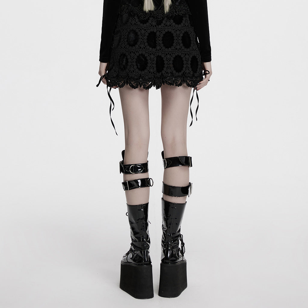 OQ-862BQF Gothic Lace Punk Skirt with Circle Pattern and Ruffled Hem