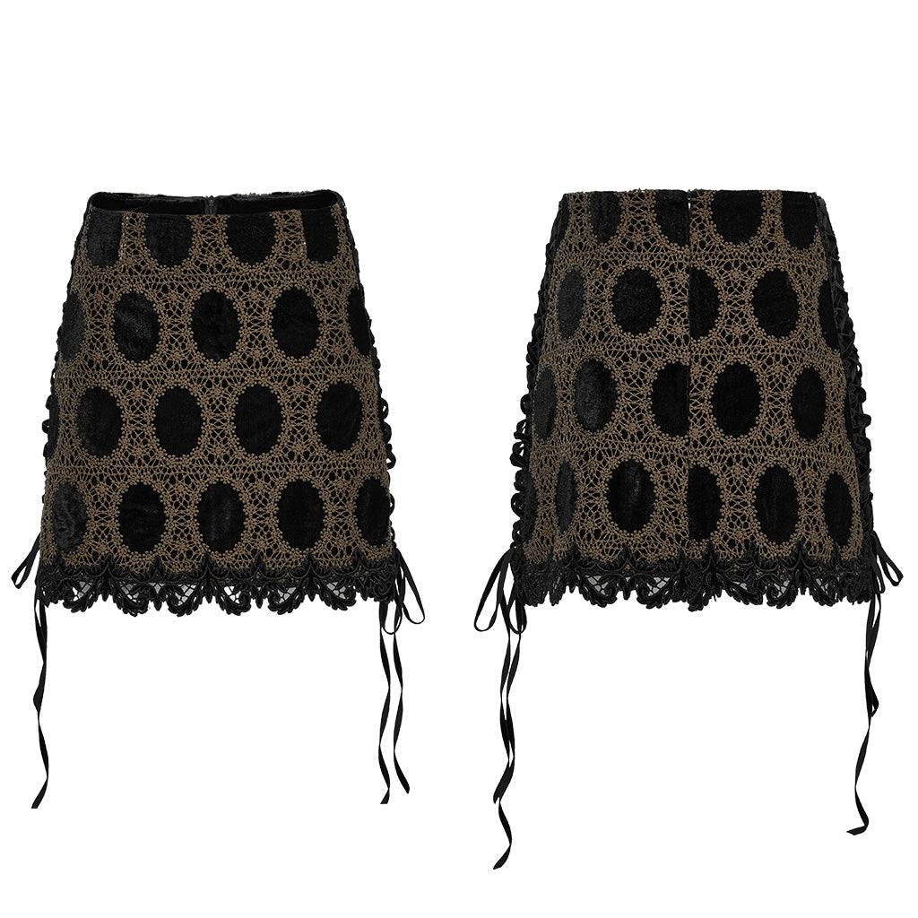 OQ-862BQF Gothic Lace Punk Skirt with Circle Pattern and Ruffled Hem
