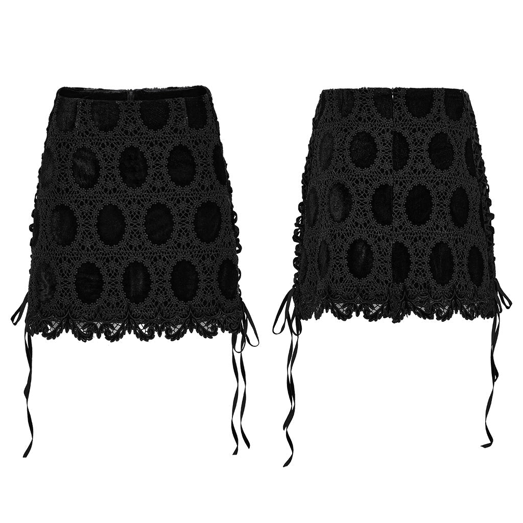 OQ-862BQF Gothic Lace Punk Skirt with Circle Pattern and Ruffled Hem
