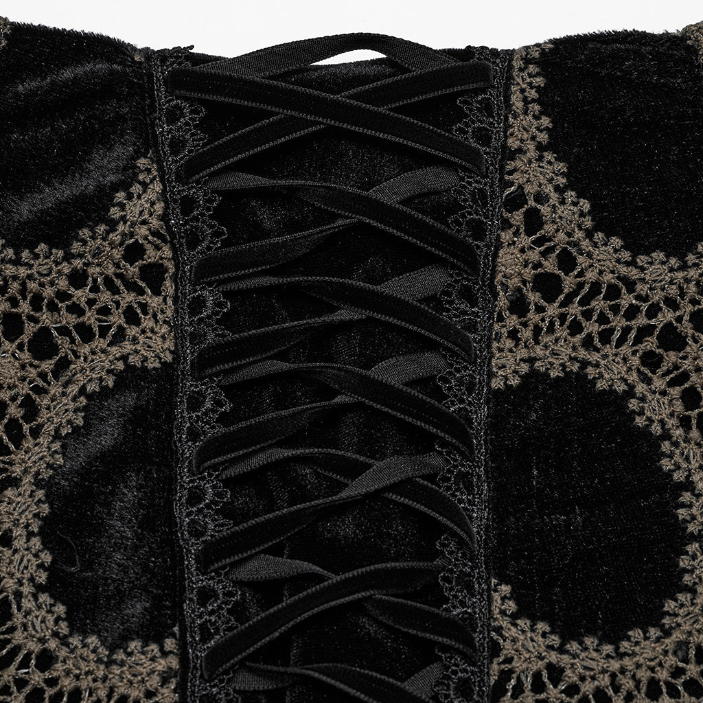 OQ-862BQF Gothic Lace Punk Skirt with Circle Pattern and Ruffled Hem