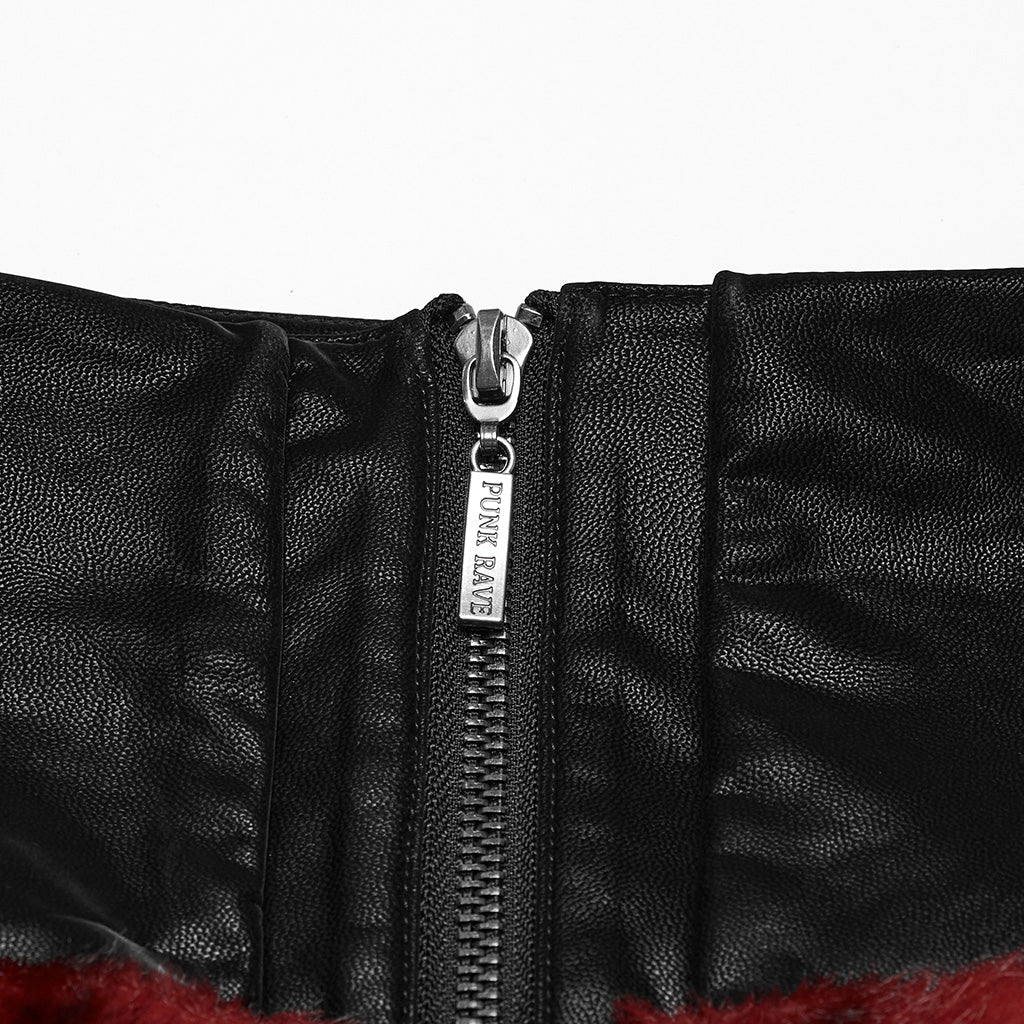 OQ-871BQF Edgy Faux Fur Leather Mini Punk Skirt Bold Goth Style