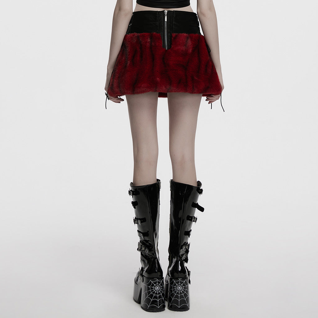 OQ-871BQF Edgy Faux Fur Leather Mini Punk Skirt Bold Goth Style