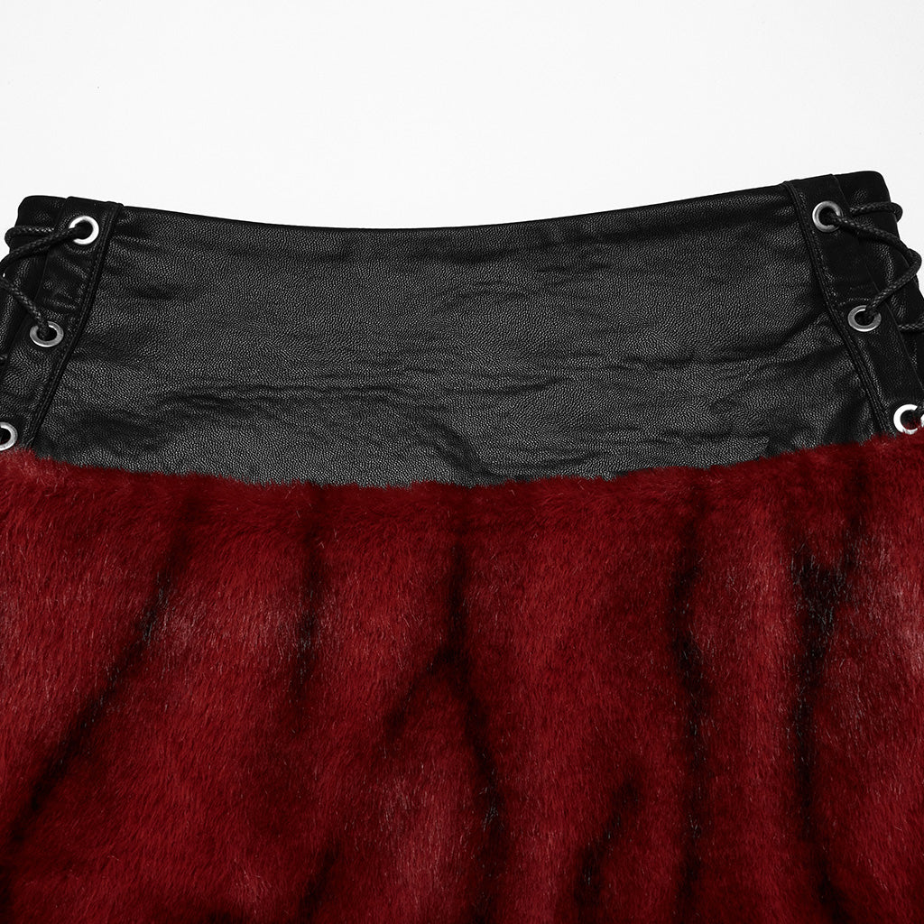 OQ-871BQF Edgy Faux Fur Leather Mini Punk Skirt Bold Goth Style
