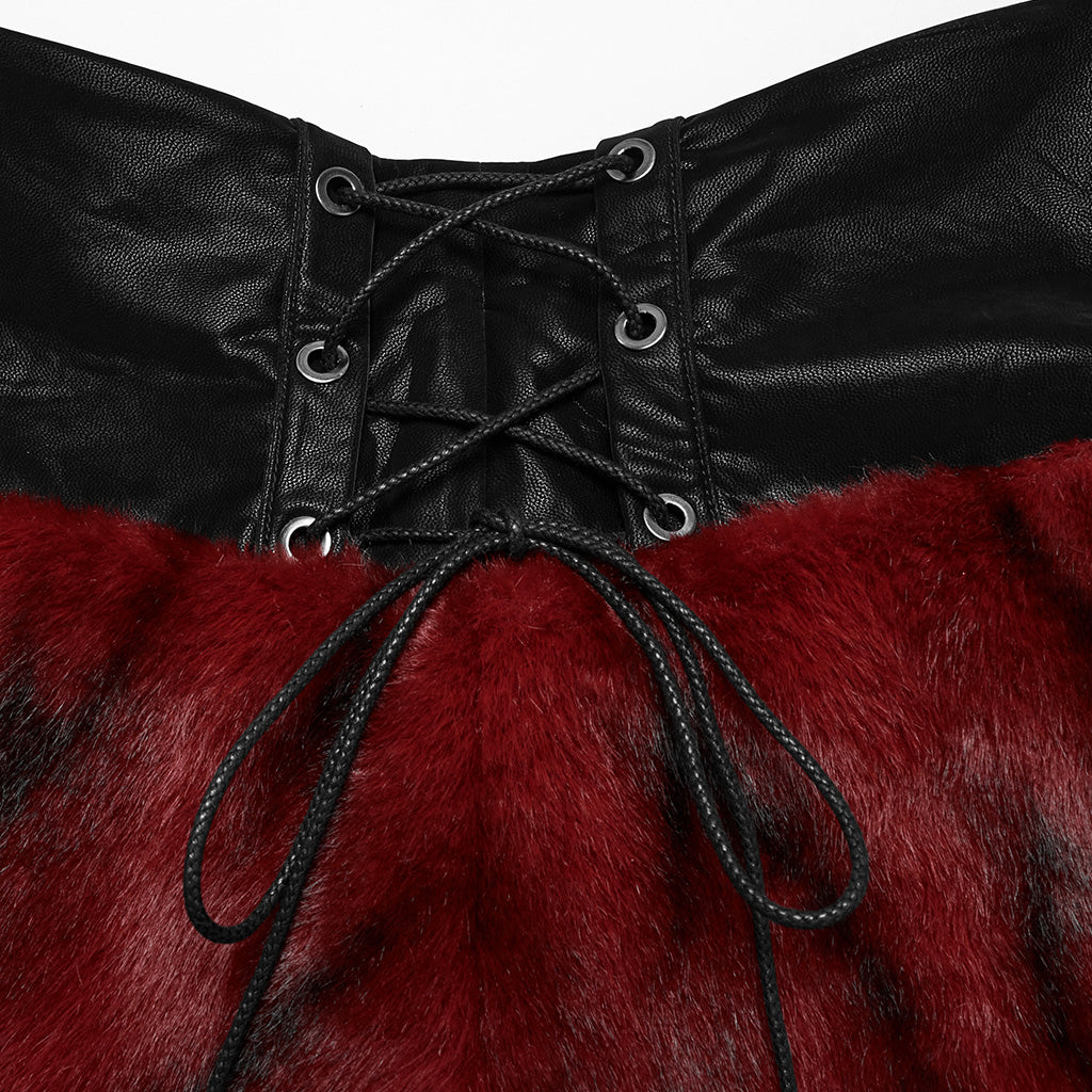 OQ-871BQF Edgy Faux Fur Leather Mini Punk Skirt Bold Goth Style