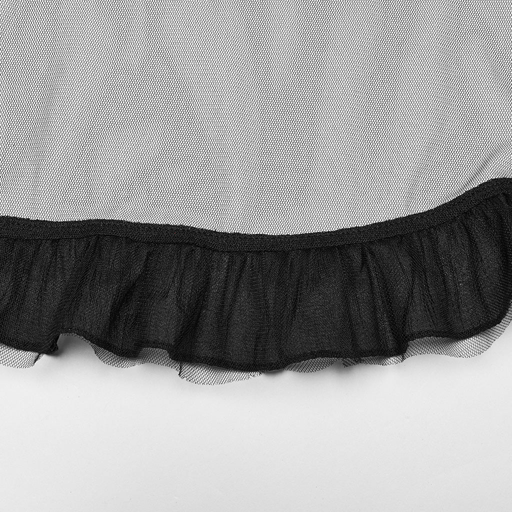 OQ-873BQF Gothic Tartan High-Low Punk Skirt with Sheer Ruffle Layers