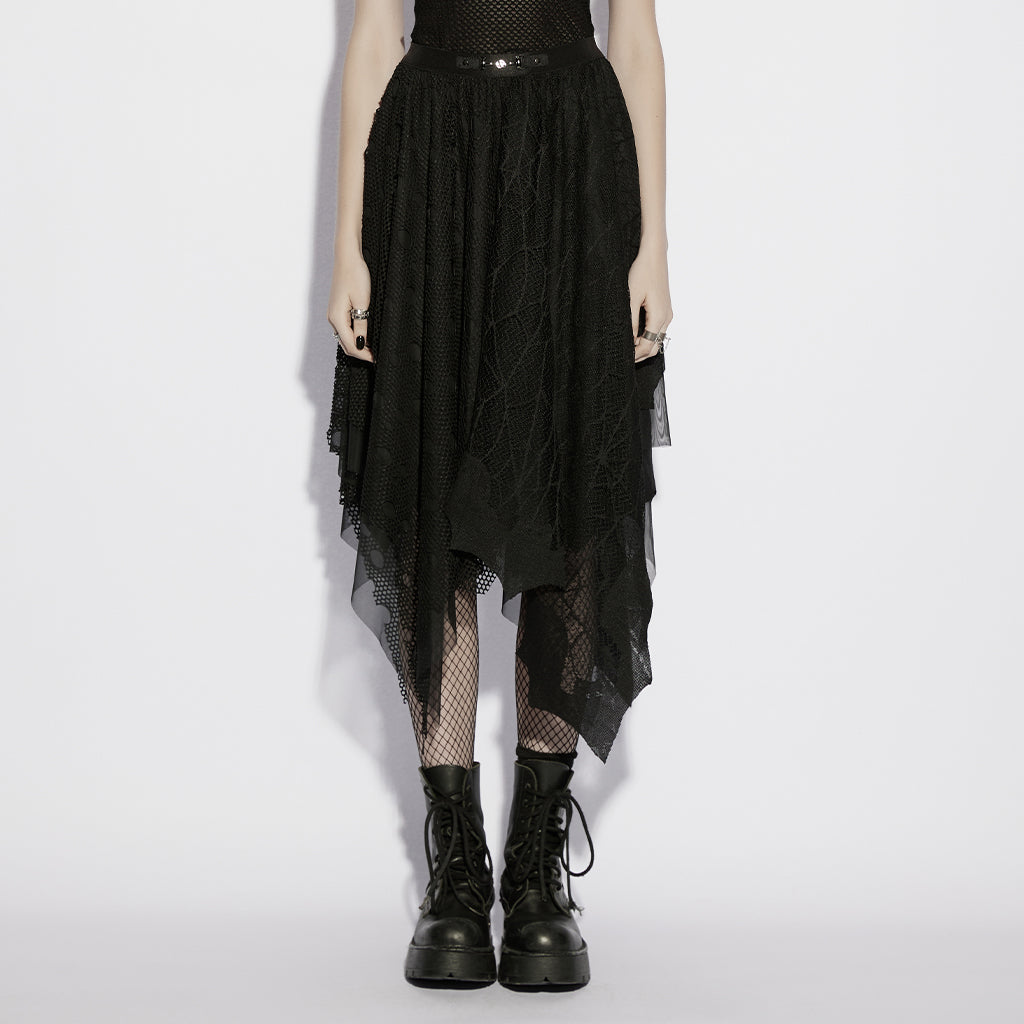OQ-878BQF Asymmetrical Gothic Skirt Lace Layered Mesh Hem Detail