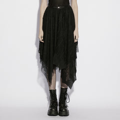 OQ-878BQF Asymmetrical Gothic Skirt Lace Layered Mesh Hem Detail