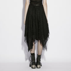 OQ-878BQF Asymmetrical Gothic Skirt Lace Layered Mesh Hem Detail