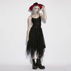 OQ-878BQF Asymmetrical Gothic Skirt Lace Layered Mesh Hem Detail