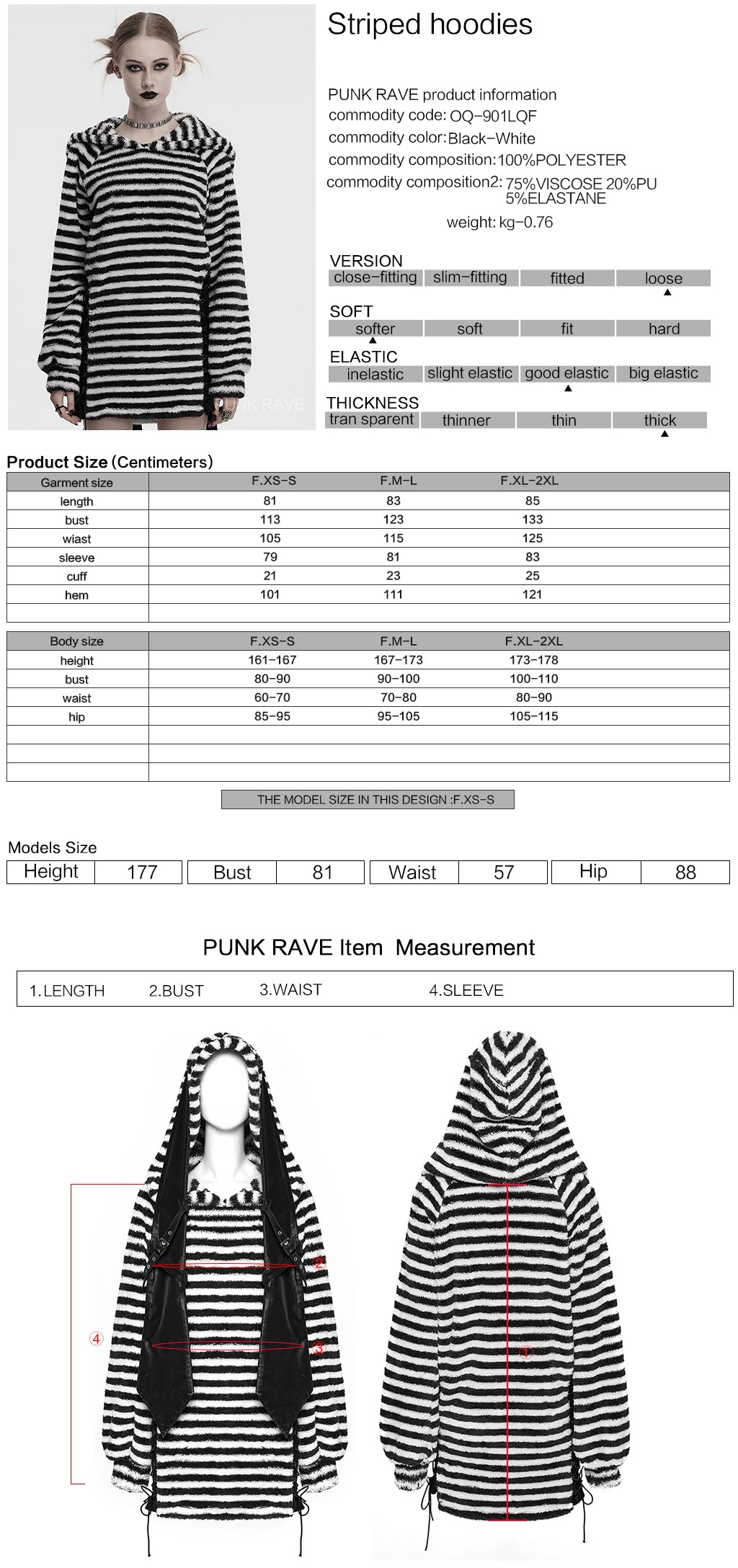 OQ-901LQF Striped Fuzzy Punk Sweater Long Sleeve Bold Pattern Design