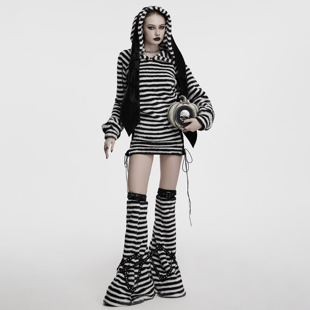 OQ-901LQF Striped Fuzzy Punk Sweater Long Sleeve Bold Pattern Design