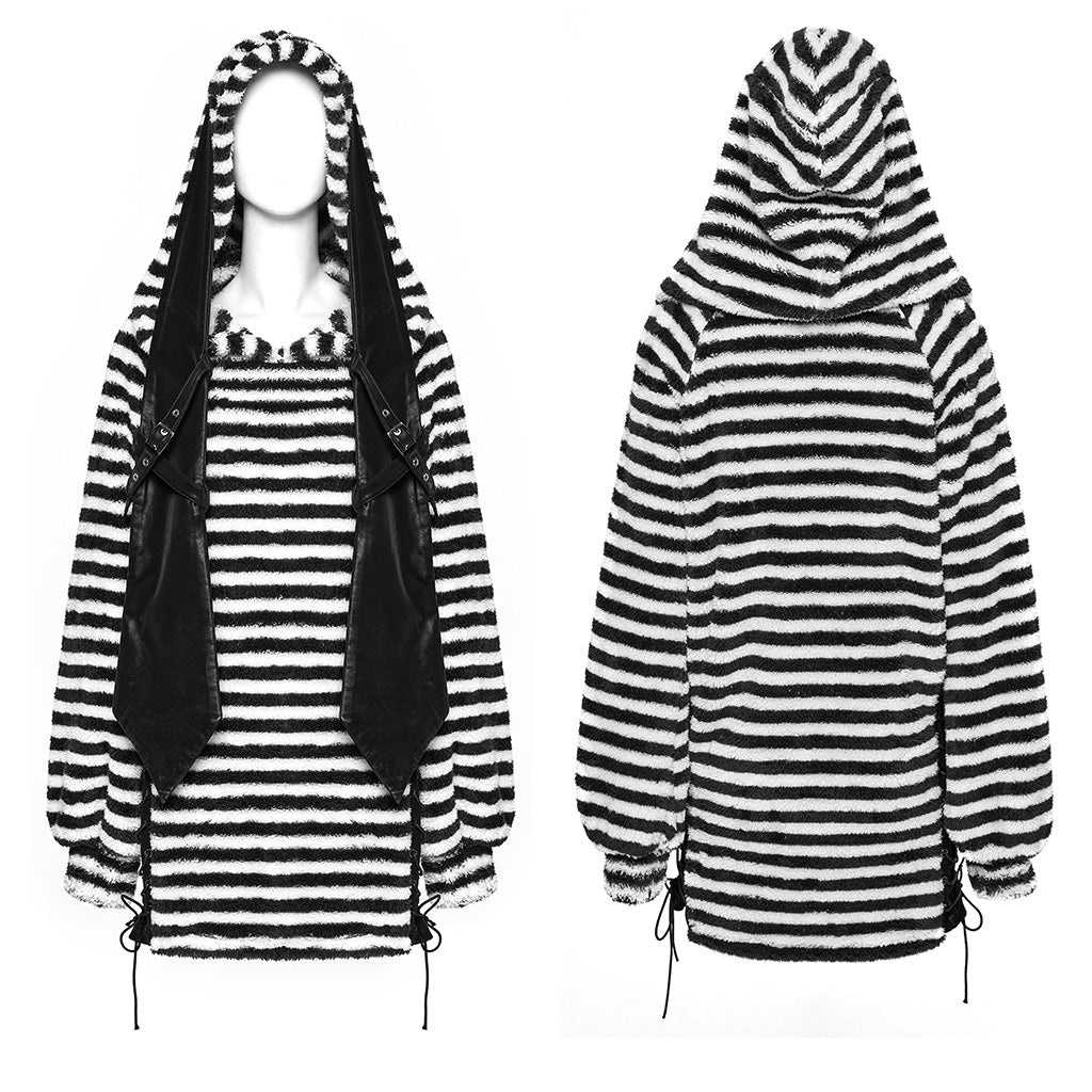 OQ-901LQF Striped Fuzzy Punk Sweater Long Sleeve Bold Pattern Design