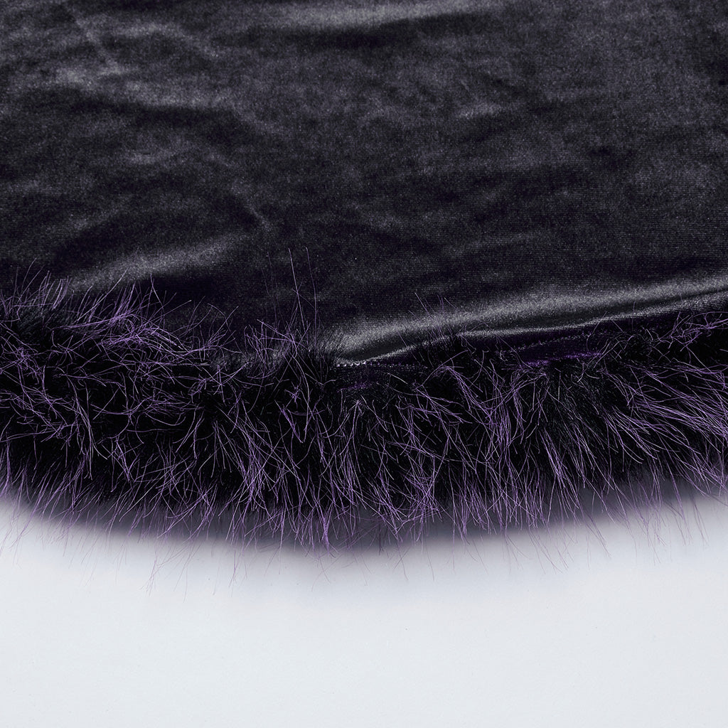 OQ-928LQF Gothic Dress Velvet Maroon Bell Sleeve Fur Trim Hem Velvet Gothic Dress with Faux Fur Cuffs and Hemline Trim Velvet Flare Gothic Dress with Fur Trim Elegant Style