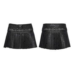 OQ-953BQF Gothic Skirt Pleated Black Leather Belted Mini