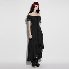 OQ-959LQF Gothic Dress Off-Shoulder Black Asymmetrical Ruffled Lace Hem Design