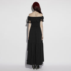 OQ-959LQF Gothic Dress Off-Shoulder Black Asymmetrical Ruffled Lace Hem Design