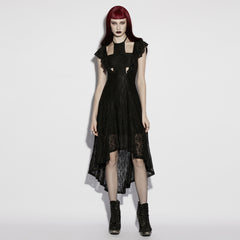 OQ-973DQF Gothic Dress Asymmetric Lace High-Low Cut-Out Ruffle Sleeves